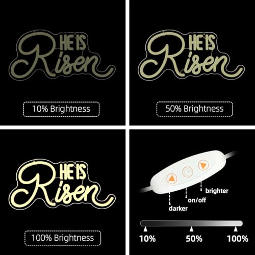 Image of He Is Risen Neon Sign Easter Neon Signs for Wall Decor Jesus Led Sign USB Neon Lights for Bedroom Christmas Party He Is Risen Easter Decor