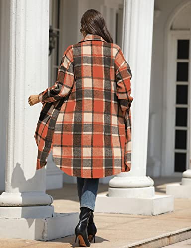 FindThy Women’s Long Plaid Shacket Wool Blend Button Down Shirt Jacket Coat with Pockets4