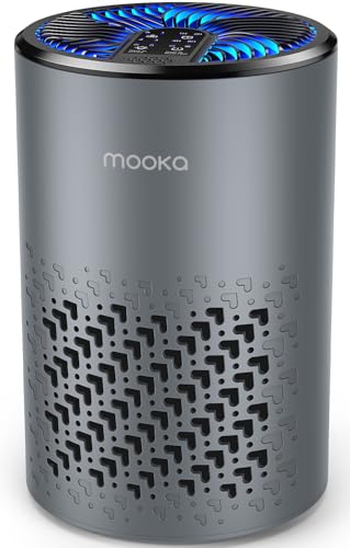 Image of Air Purifiers for Bedroom Home,MOOKA HEPA Filter for Pets Odor Smoke Pollen | 15dB Quiet Small Air Cleaner with Aromatherapy for Dorm, Office, Living Room, Captures Dust Pet Hair Dander, KJ067L, Grey