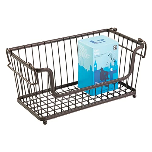 Mdesign Stackable Metal Basket For Kitchen Storage - Wire Farmhouse Bin Basket W/Handles For Pantry - Stacking Wire Basket Organizer For Food, Drinks, Snacks - Hyde Collection, 6 Pack, Bronze #TOP4