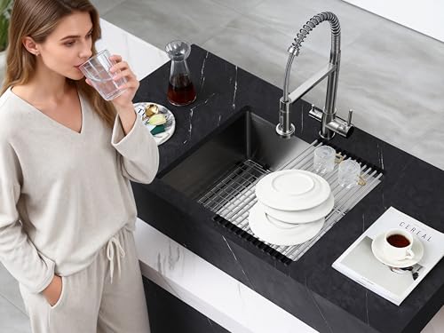 MENATT 22x18 Inch Undermount Kitchen Sink, T-304 Stainless Steel Single Bowl with 3mm Thickened Flange & Roll-up Drying Rack, 9" Deep for Indoor/Outdoor Bar, Laundry Room by MENATT - Image 9