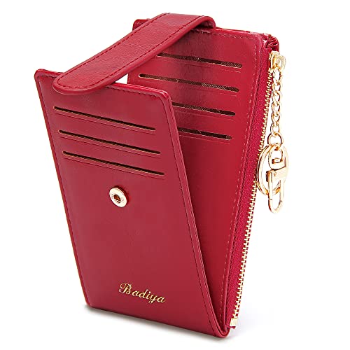 Image of Badiya Slim Women Wallet RFID Blocking Bifold Compact 9 Card Slots Holder Wallets Soft Leather with Zipper Coin Pocket 2 ID Window