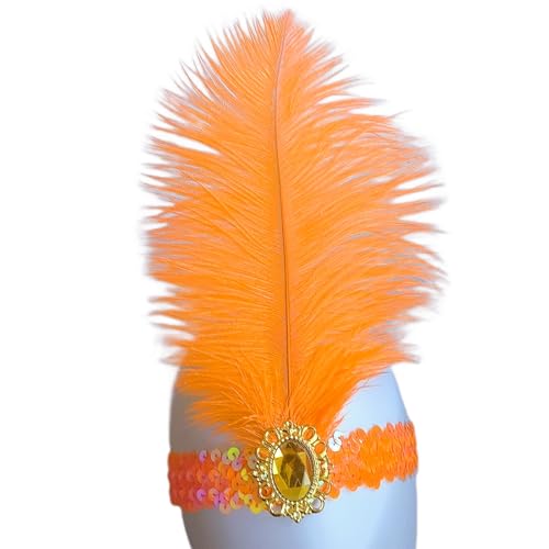 GYBZZR 1920s Flapper Sequins Feathers Headpiece 2Pcs Feather Headband Carnival Party Accessories Fashion Headwear For Women (Orange)