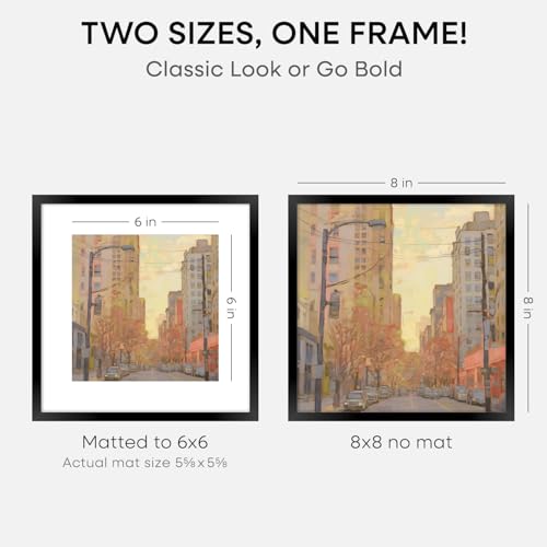 Image of Homeforia 8x8 Black Picture Frame, High-End Metal, 6x6 Mat, Glass | High End Aluminum, Tempered Glass, Acid-Free 6x6 Removable Mat, 8x8 in Edge-to-Edge Display 8x8, Wall Kit, Set Of 3