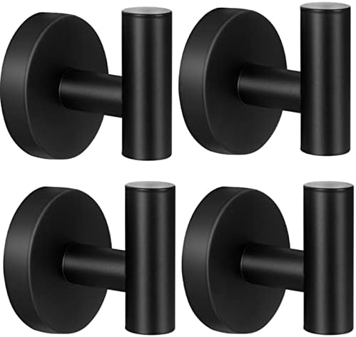 Kruodop Towel Hooks for Bathroom,4 Packs Wall Mount Towel Holder,Black Matte Wall Robe Hook,Stainless Steel Heavy Duty Door Hanger Towel Hook for Kitchen, Bedroom,Hotel,Pool,Coats and Keys