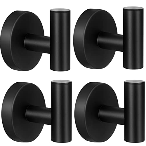 Kruodop Towel Hooks For Bathroom,4 Packs Wall Mount Towel Holder,Black Matte Wall Robe Hook,Stainless Steel Heavy Duty Door Hanger Towel Hook For Kitchen, Bedroom,Hotel,Pool,Coats And Keys #TOP2