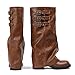 EQAUDES Low Heel Fold Over Knee High Slouch Boots for Women Fall Pull On Brown Tall Boot - Chunky, Square Toe, Trendy Buckle, Motorcycle, Shark Boots