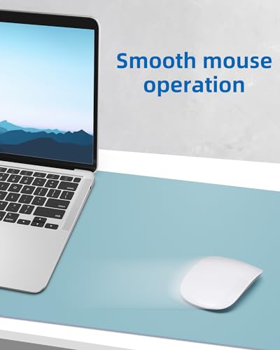 Image of AFIING Leather Desk Pad Protector,Mouse Pad,Office Desk Mat, Non-Slip PU Leather Desk Blotter,Large Desk mat,Waterproof Keyboard mat for Office /Home /Decor (Light Blue,35 inch inch x 17 inch inch)