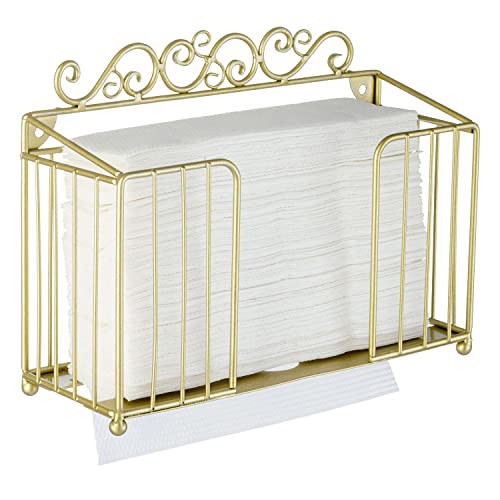 Mygift Wall Mounted Brass Tone Metal Paper Towel Holder With Vintage Scrollwork Design For Refillable C-Fold, Z Fold And Tri Fold Paper Hand Towels, Commercial Disposable Folded Towel Napkin Rack #TOP11