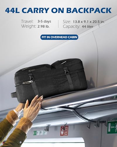 Hynes Eagle 44L Carry on Backpack Airline Approved Travel Backpack for Men Women Large Laptop Backpack 17 inch Nylon Backpack Overnight Weekender Bag Black with Waist Pack Grey4