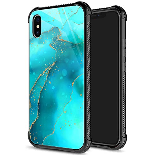ZHEGAILIAN for iPhone X/Xs Case, Military-Grade Protection, All-Around Shockproof Corners, Anti-Scratch Phone Case for iPhone X/Xs - Blue Green Marble