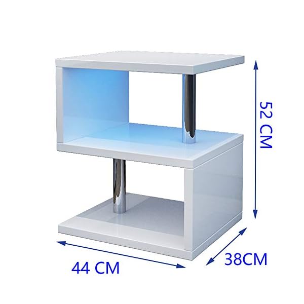 YOLEO Coffee Table Side Table for Living Room Modern White High Gloss End Table with 2 Tier Storage Shelves and Blue LED Light - Image 4