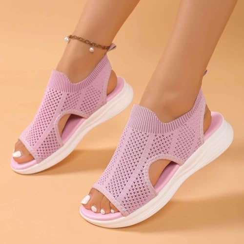 Sandalias de mujer modernas de estilo plano informal con tejido de malla para el verano 2