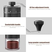 Jomdjmskes Kaffeemühle Manuell, Verstellbarer Manueller Kaffeemühle mit Hochpräzisem, Coffee Grinder mit 40 Einstellbaren Stufen, Tragbare Manuelle Handkaffeemühle, Kegelmahlwerk für Reise, Camping – Ansicht 6