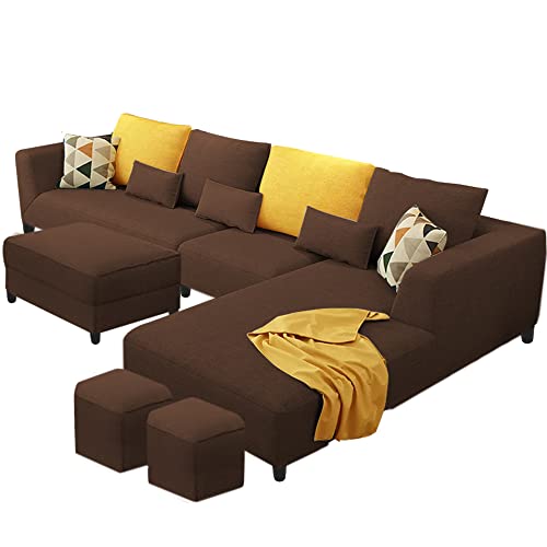 Image of Galib RHS 8 Seater L Shape Sofa Set for Living Room (Brown Fabric)