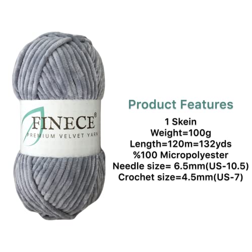 Finece Soft Velvet Yarn Chenille Yarn For Crocheting Baby Blanket Yarn For Knitting 3X100 Gr (3X132 Yds) Fancy Yarn For Crochet Weaving Craft Amigurumi Yarn (3 Skeins, 2060 - Light Grey) #TOP1