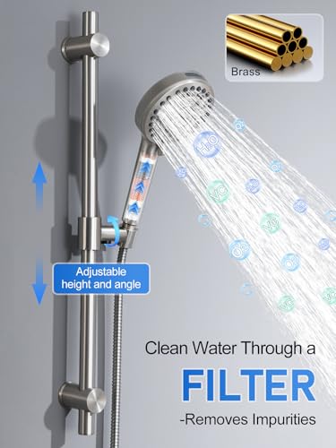 Image of Woindo Shower Faucet Set with Slide Bar, 12 inch Rain Shower Head /8'' Side Shower Head and 10 Setting Handheld Ceiling Mount 3 Push Button Diverter Complete Rainfall Shower System Included Valve Trim Kit