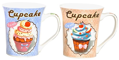 AVENUELAFAYETTE Lot de 2 - Mug Tasse 300ml Cupcake - gâteau en céramique - Vintage rétro (Bleu...