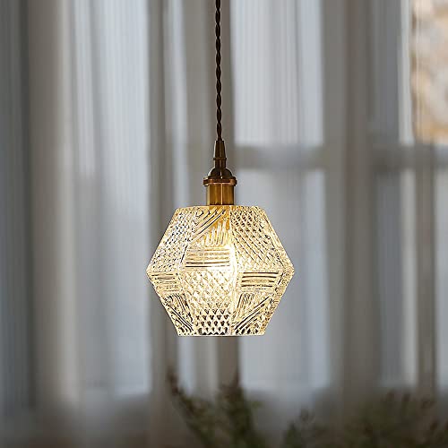 Chandelier en verre transparent et laiton brossé pour salle à manger