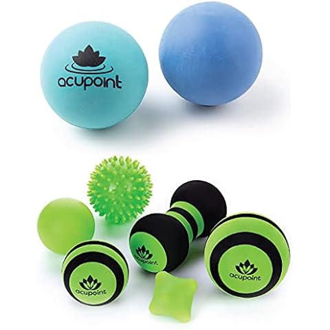 Acupoint Physical Massage Therapy Ball Set Bundle - Deep Tissue, Trigger Point, & Myofascial Release - Lacrosse Ball, Peanut Ball, Spiky Ball, Hand Therapy Ball, Large & Small Foam Balls Cover