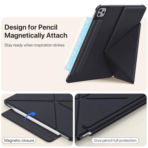 Image of for iPad Pro 11 Inch Case 2022 /2021 /2020, Magnetic Slim Foldable Multi-Angle Folio Case with PU Leather, Auto Wake /Sleep & Hidden Pencil Holder (Black, iPad Pro 11 in 2020 /2021 /2022)