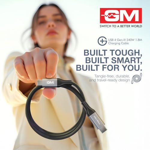 Image of GM G+ USB 4 Gen-III 240W Type-C-C Cable | 180cm | 40Gbps Data Transfer | 8K Display Support | PD 3.1 Charging | 20,000 bend cycles tested Nylon Braided | Laptops,Tablets, Smartphones |1 Year Warranty