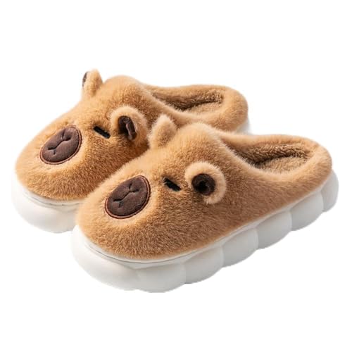 Capybara Slippers Cute Capybara Fuzzy Slippers with Thickened Non-Slip Soles Fluffy Animal Fluffy Plush Slippers Warm Winter Wear Home Cozy Furry Soft Stuff Indoor Shoes Lovely Holiday Gift 38-39