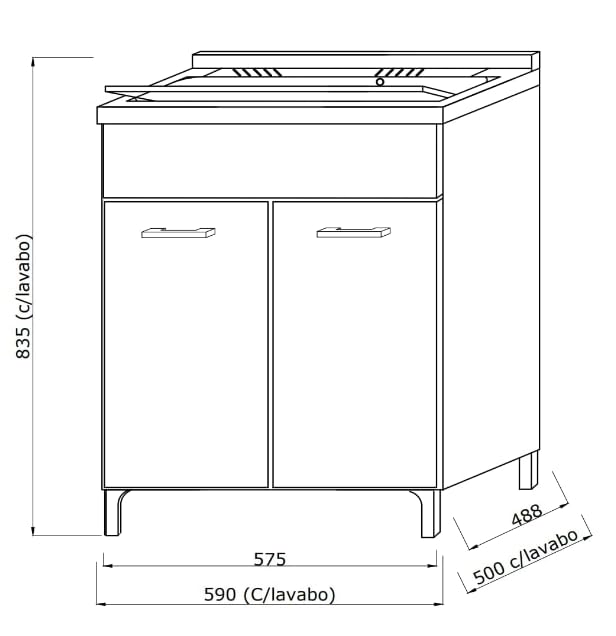 Savinidue Mobile lavatoio 2 Ante Rovere MOKA con strofinatoio 60x50 4799