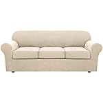 H.VERSAILTEX 4 Piece Stretch Couch Covers for 3 Cushion Couch Sofa Furniture Slipcovers Feature Upgraded Thicker Jacquard Fabric (Sofa, Natural)