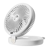 Sungive ventilatore da tavolo 2-in-1, 5 pale, 6 velocità, pieghevole, con gancio e cordino. Ricarica USB, 4000mAh, 15h autonomia, LED 3 livelli, oscillazione 120°, inclinazione 90°.(Bianco)