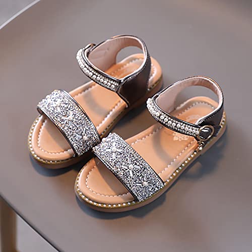 Rose Shoes Size 4 Girls Sandals Open Toe Rhinestone Princess Dress Flat Shoes Girls Flip Flops Size 10 Toddler4