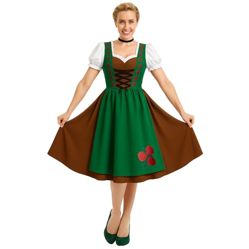 Include: un vestito marrone e verde decorato con rose.