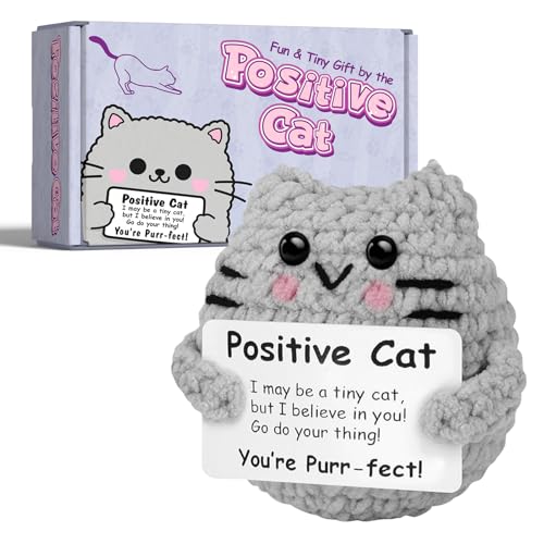 IrichBa Unique Cat Lovers Gifts for Women - Funny Positive Crochet Cat Home Decor - Mini Animals Emotional Support Gifts for Christmas Birthday Men Uncle Aunt - Smile
