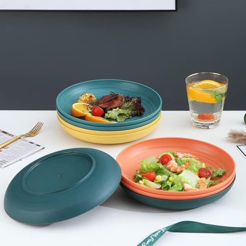 Image of Unbreakable Wheat Straw Dinner Plates for Kitchen, Picnic, Cafes, Restaurants, Home, School, Office, Outdoors, Pasta, Noodles, Pizza Microwave Safe Dinnerware (20cm+23cm, Random, Pack of 2)