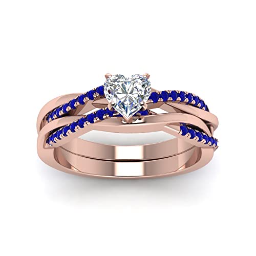 Ensembles d'anneaux de Mariage Infinity Twist en Or Rose avec Pierre Précieuse Ajustable
