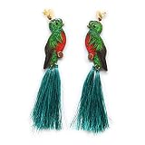 Long Tailed Quetzal Tassel Earrings