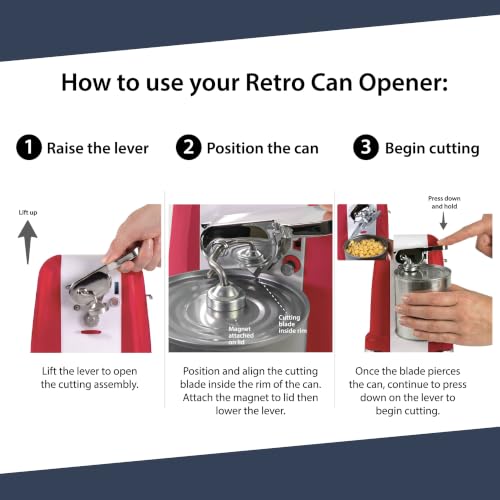 Nostalgia Retro Electric Can Opener for Kitchen with Magnetic Lid Remover, Knife Sharpener, and Soda or Beer Bottle Opener, Red - image 8