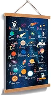 KAIRNE Outer Space Art Print With Wood Magnetic Poster Hanger Frame, Astronomy Alphabet Letters Canvas Wall Art,Abstract Universe Educational Poster,28X45CM Hanging Painting For Home Classroom Decor