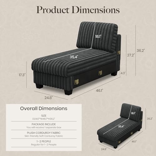 Image of Belffin Modular Sectional Sleeper Sofa Bed with Extendable Length Corduroy Couch Deep Seat Cloud Couch for Living Room. Grey Convertible Sectional Sofa Bed