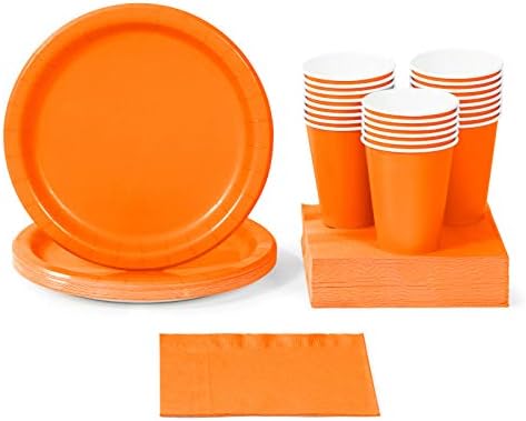 Orange Party Supplies, Bundle for 48 People Plates Napkins and Cups, Box of 146 Pieces