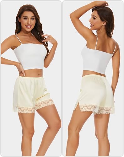Image of MANCYFIT Satin Bloomers for Women, Lace Hem Slip Shorts