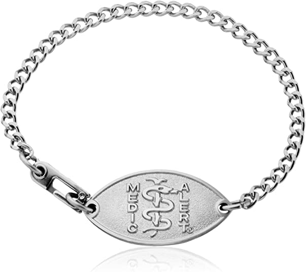 MEDICALERT Foundation Classic Petite Embossed Medical ID Bracelet Stainless Steel for Men and Women with Free Custom Engraving - 8 Inches