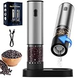 BZGG Electric Salt and Pepper Grinder Set, Rechargeable Pepper Mill with Adjustable Coarseness, One-Touch Operation, 60ml Refillable Salt Grinder, Quiet Operation for Kitchen & Dining, Black (2 Pack)