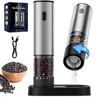 Electric Pepper Grinder or Salt Mill, Automatic Salt and Pepper Grinder, USB-C Rechargeable with 5 Adjustable Coarseness, One Hand Operation (2 Pack)