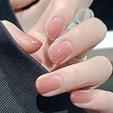 BHIDENAW ネイルチップ ショート 24枚入 人気 和風 かわいい シンプル おしゃれ 成人式 結婚式 パーティー 日常生活に使用できます 花嫁ネイル 光沢 つけ爪 両面テープ ウッドスティック (一目惚れ 18, M)