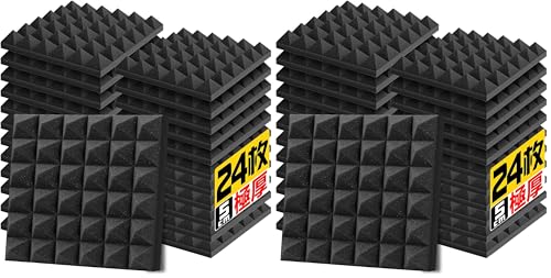 YOPIN 吸音材 30*30*5cm 極厚 ウレタンフォーム 吸音対策 室内装飾 楽器 消音 騒音 防音 吸音パネル 両面テープ付き (4.32㎡（48枚）, 黒(ピラミッド形))の商品画像（Amazon）