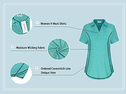 Yakestyle Women's V Neck Short Sleeve Polo Shirts Moisture Wicking Running T-Shirt Tops Green, X-Large #TOP3