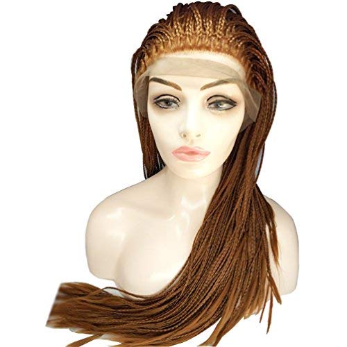 Braided Lace Front Wigs for Africa Black Women Fully Hand Tied Twist Synthetic Long Micro Braids Full Wig with Baby Hair 30# Color