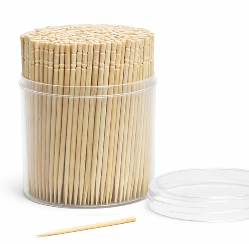 Traditional Single Point Wooden Toothpicks Made from Bamboo Bulk Pack (500) -1 Container (500)