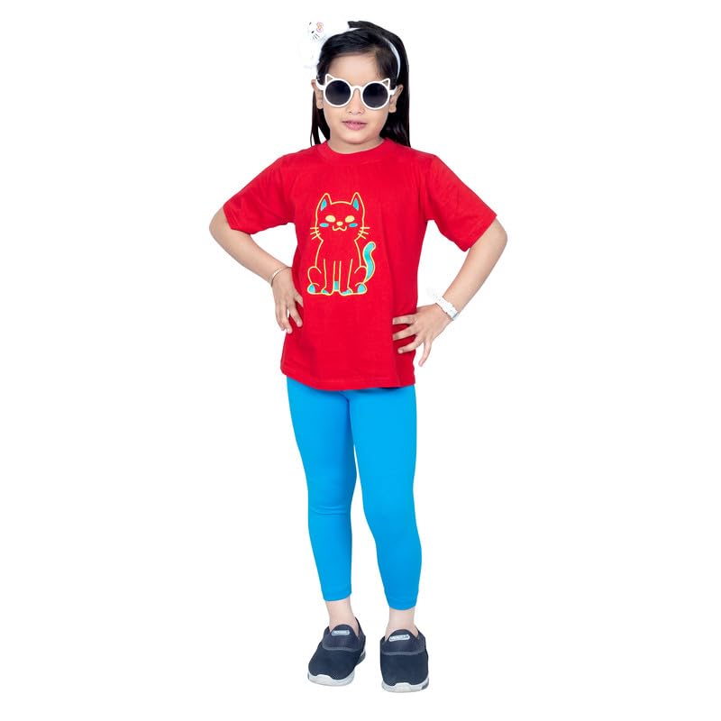 Image of ONE SKY Girls Ankle Length Leggings, Breathable Kids Wear, Versatile Tights for Girls, Stretchable, Easy to Care Slacks, Comfort Girls Leggings
